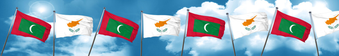 Maldives flag with Cyprus flag, 3D rendering