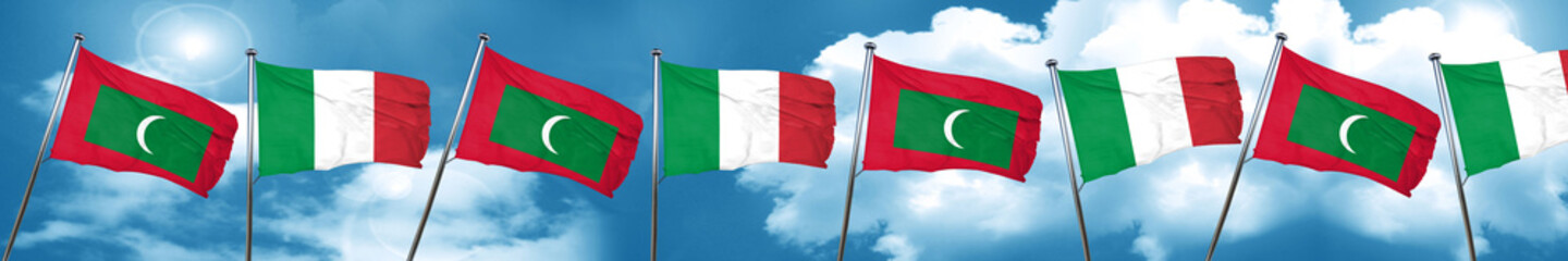 Maldives flag with Italy flag, 3D rendering
