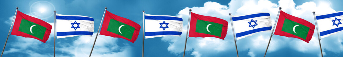 Maldives flag with Israel flag, 3D rendering