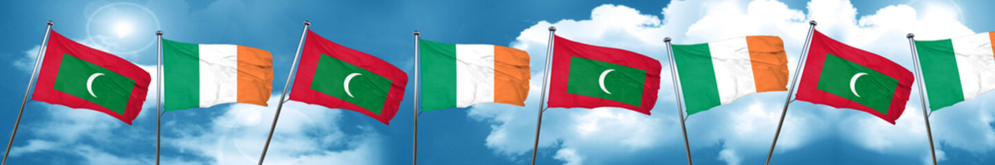 Maldives flag with Ireland flag, 3D rendering