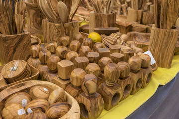 Kitchen utensils made of wood, spoons, forks, spatulas, gastrono