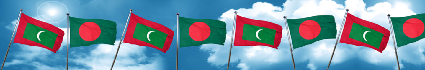 Maldives flag with Bangladesh flag, 3D rendering
