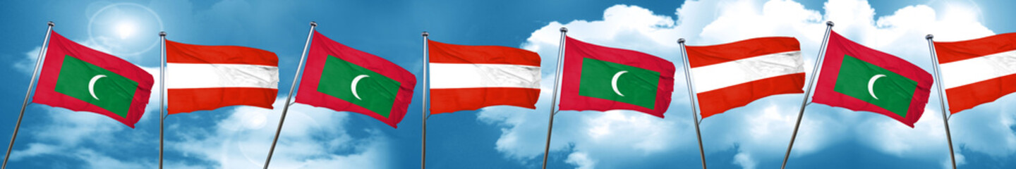 Fototapeta na wymiar Maldives flag with Austria flag, 3D rendering
