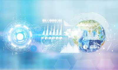 Globe, graphs and data, office