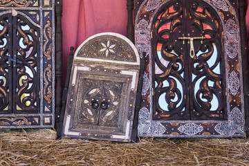 Arabic handicrafts, mirrors with hand-carved wooden frames with