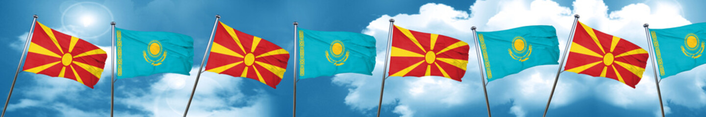 Macedonia flag with Kazakhstan flag, 3D rendering