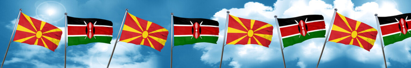 Macedonia flag with Kenya flag, 3D rendering