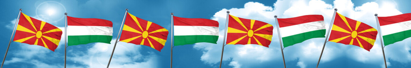 Macedonia flag with Hungary flag, 3D rendering