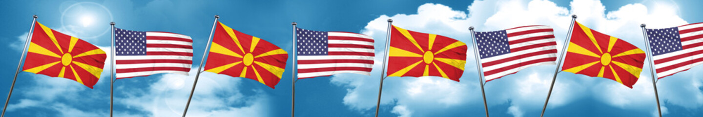 Macedonia flag with American flag, 3D rendering