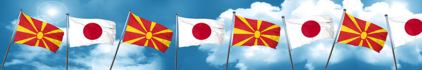 Macedonia flag with Japan flag, 3D rendering