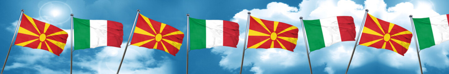 Macedonia flag with Italy flag, 3D rendering