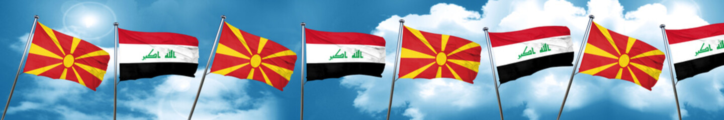 Macedonia flag with Iraq flag, 3D rendering