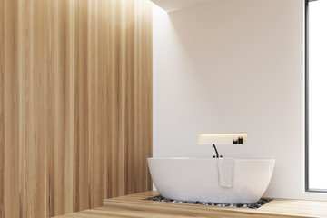 Naklejka na ściany i meble Side view of white, wooden walls bathroom