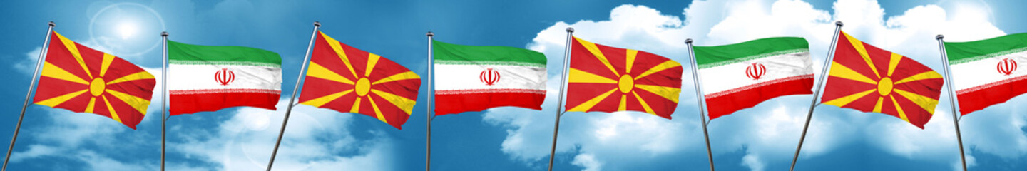 Macedonia flag with Iran flag, 3D rendering