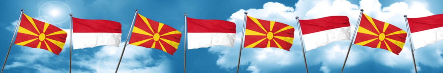 Macedonia flag with Indonesia flag, 3D rendering