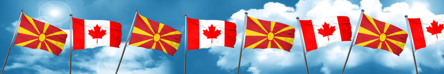 Macedonia flag with Canada flag, 3D rendering