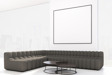 Living room with two sofas, side view