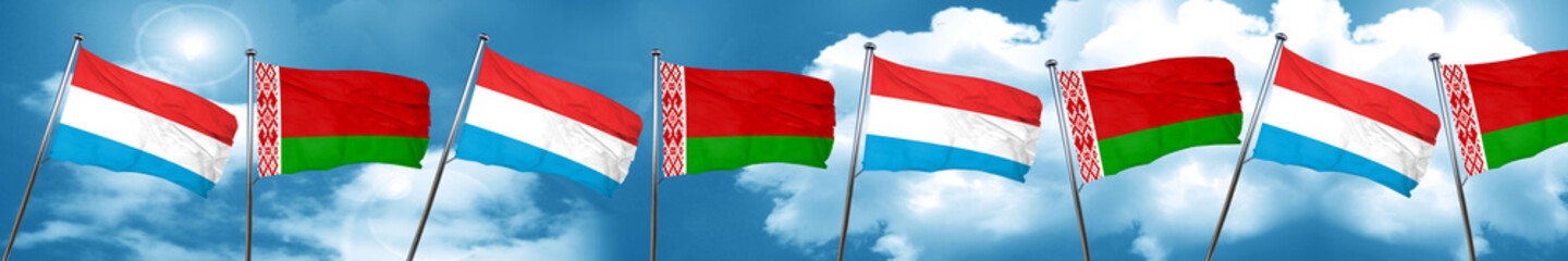Luxembourg flag with Belarus flag, 3D rendering