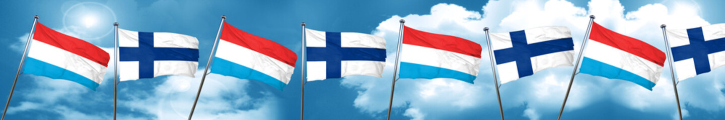Luxembourg flag with Finland flag, 3D rendering
