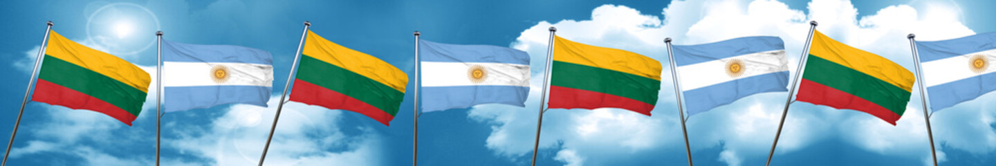 Lithuania flag with Argentine flag, 3D rendering