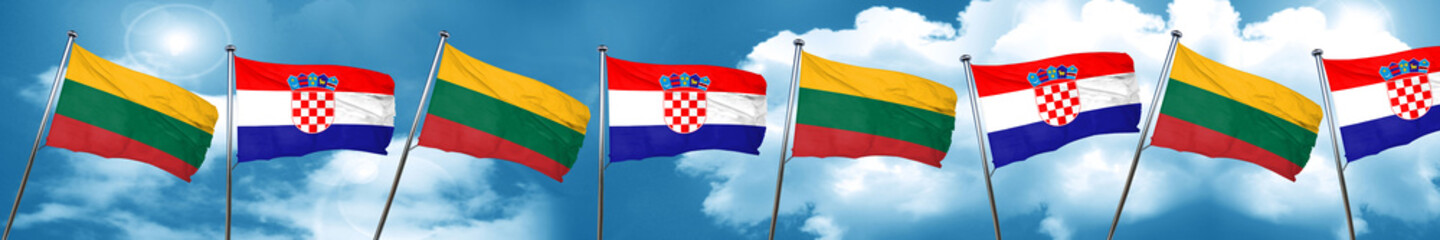 Lithuania flag with Croatia flag, 3D rendering
