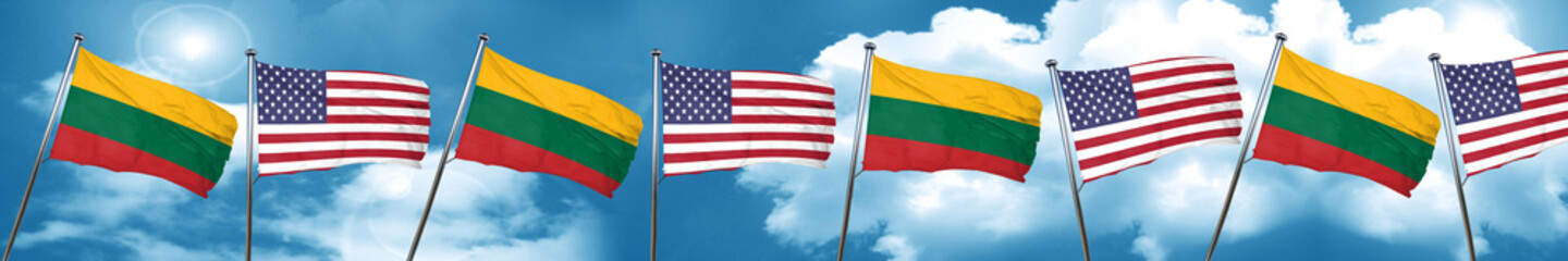 Fototapeta na wymiar Lithuania flag with American flag, 3D rendering