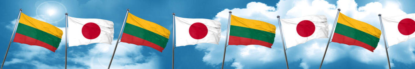 Lithuania flag with Japan flag, 3D rendering