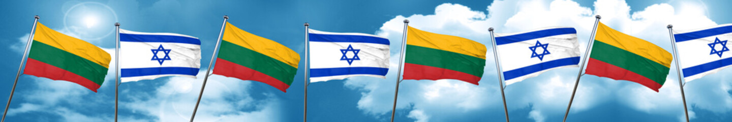 Lithuania flag with Israel flag, 3D rendering