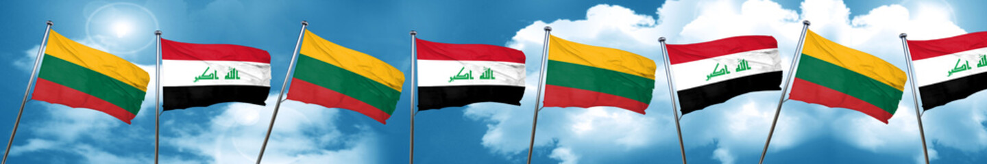 Lithuania flag with Iraq flag, 3D rendering