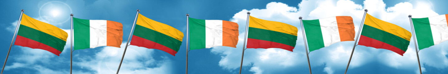 Lithuania flag with Ireland flag, 3D rendering