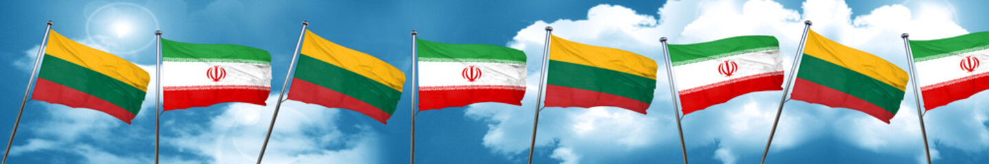 Fototapeta na wymiar Lithuania flag with Iran flag, 3D rendering
