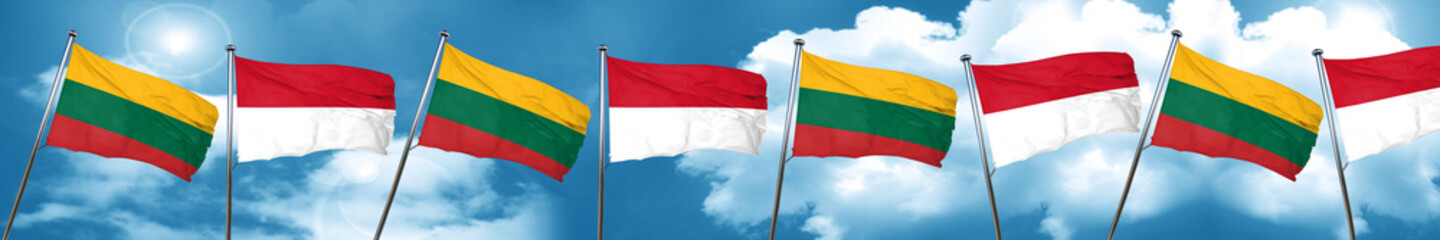 Lithuania flag with Indonesia flag, 3D rendering