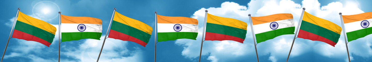 Lithuania flag with India flag, 3D rendering