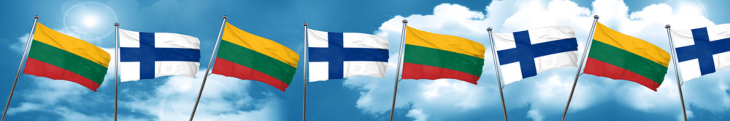 Lithuania flag with Finland flag, 3D rendering