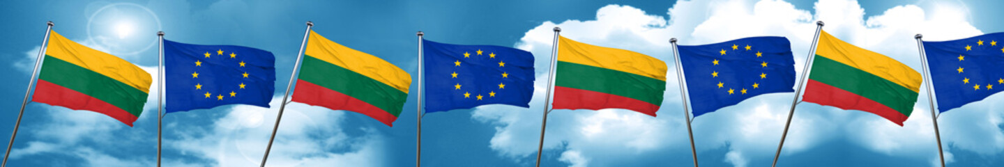 Lithuania flag with european union flag, 3D rendering