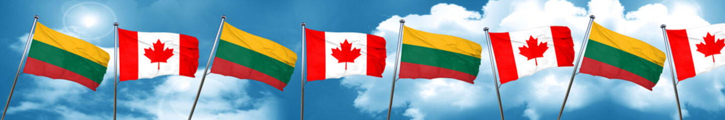 Lithuania flag with Canada flag, 3D rendering