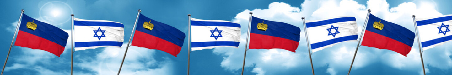 Liechtenstein flag with Israel flag, 3D rendering