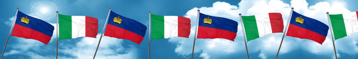 Liechtenstein flag with Italy flag, 3D rendering