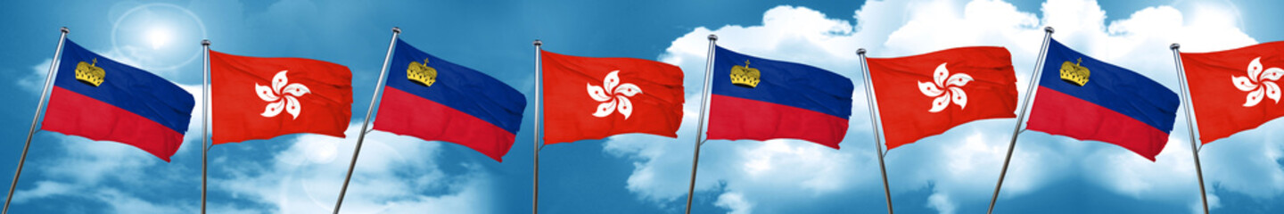 Liechtenstein flag with Hong Kong flag, 3D rendering