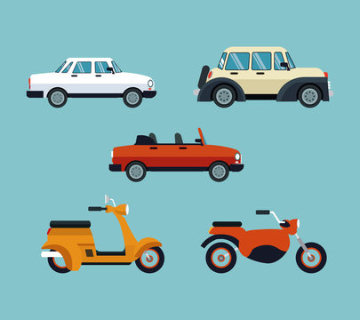 collection cars motorcycles expensive vector illustration eps 10 © Jemastock