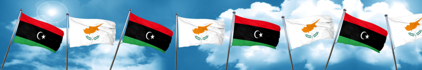 Libya flag with Cyprus flag, 3D rendering