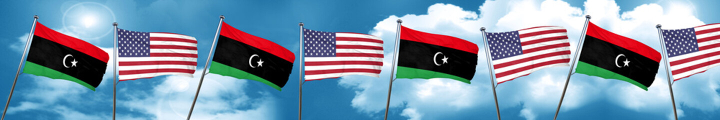 Libya flag with American flag, 3D rendering