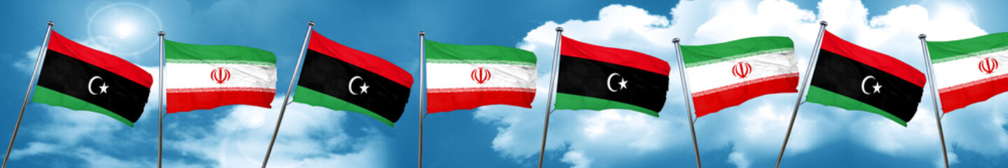 Libya flag with Iran flag, 3D rendering