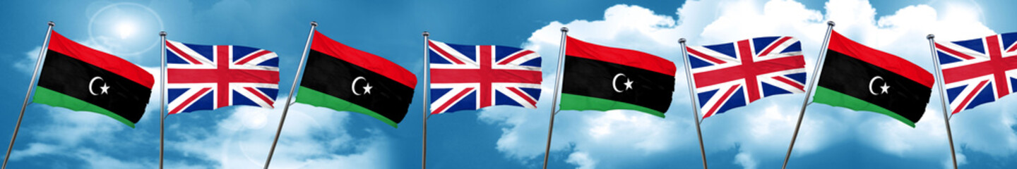 Libya flag with Great Britain flag, 3D rendering