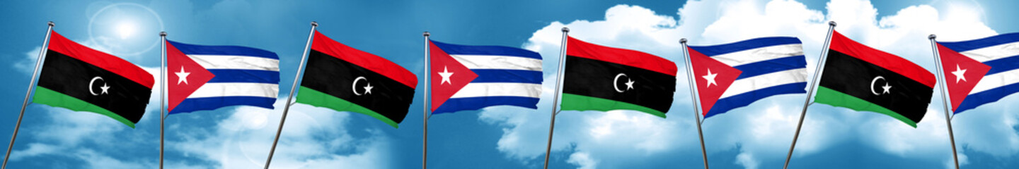 Fototapeta na wymiar Libya flag with cuba flag, 3D rendering