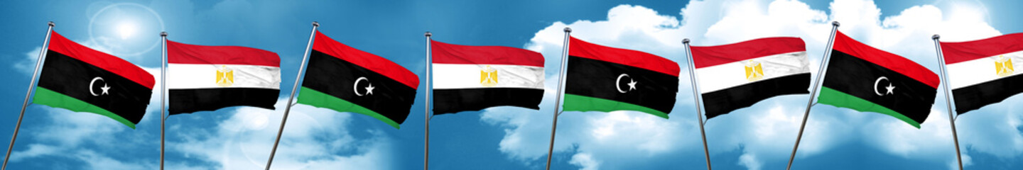 Libya flag with egypt flag, 3D rendering