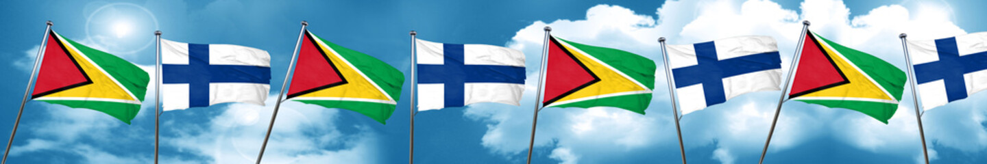 Guyana flag with Finland flag, 3D rendering