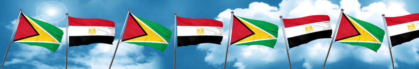 Guyana flag with egypt flag, 3D rendering