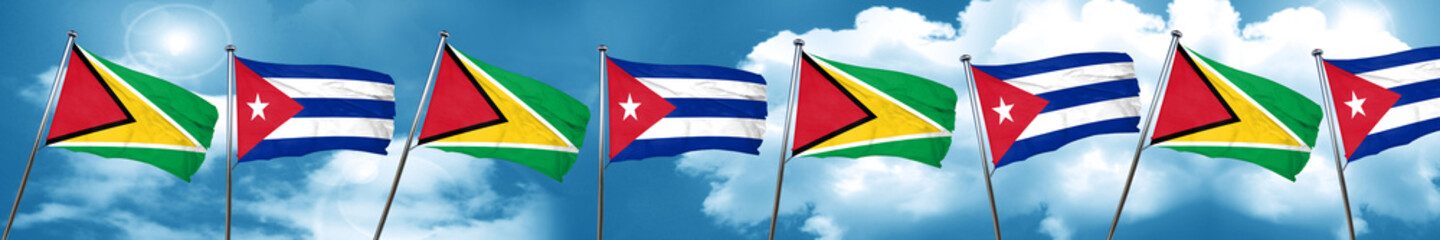 Guyana flag with cuba flag, 3D rendering