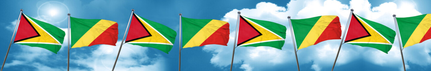 Guyana flag with congo flag, 3D rendering